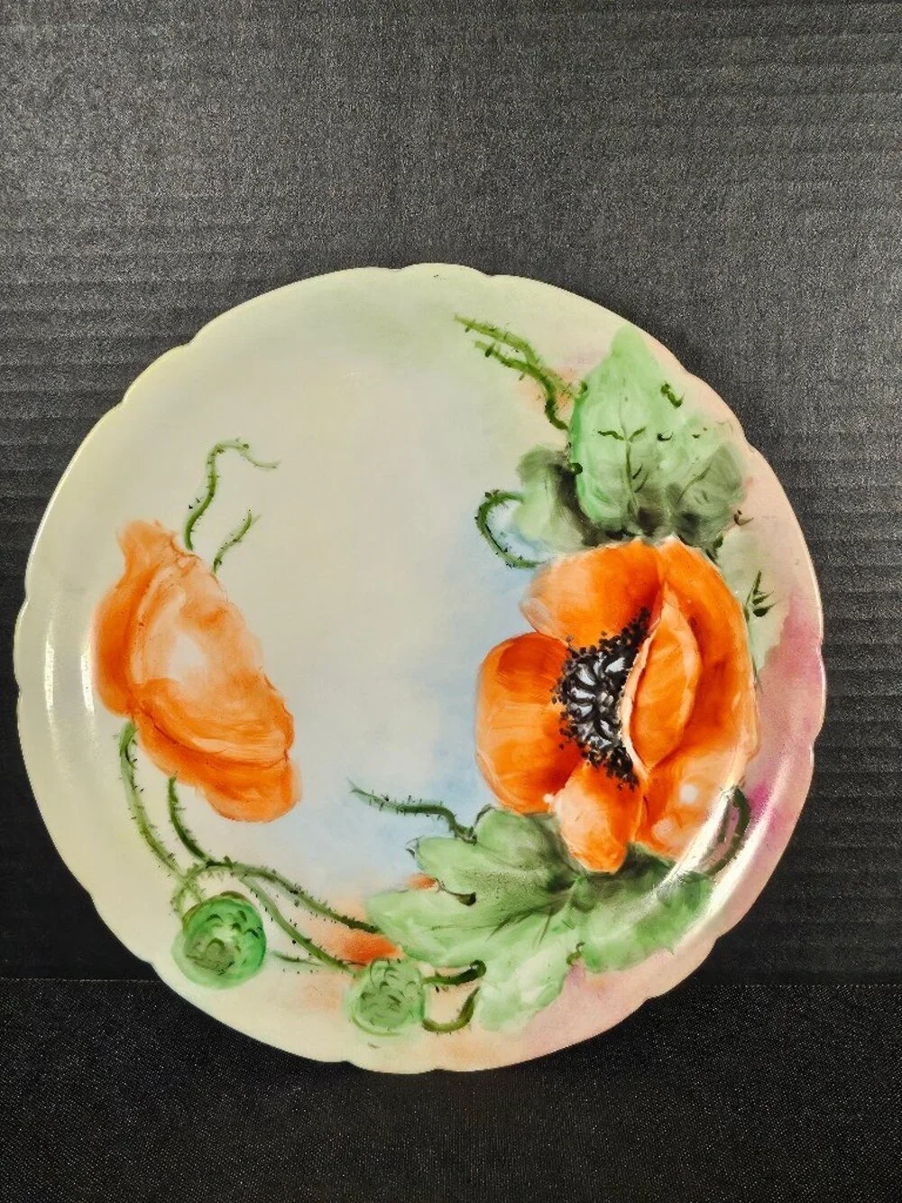 Antique JPL Pouyat Limoges France Hand Painted Orange Poppy Porcelain Plate